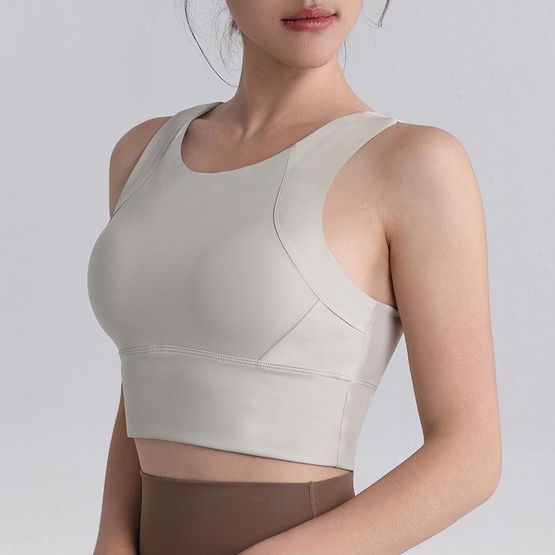 

Женский ударопрочный удлиненный жилет для йоги со встроенными вкладышами - Спортивный бюстгальтер для пилатеса высокой интенсивности Large белый/серый