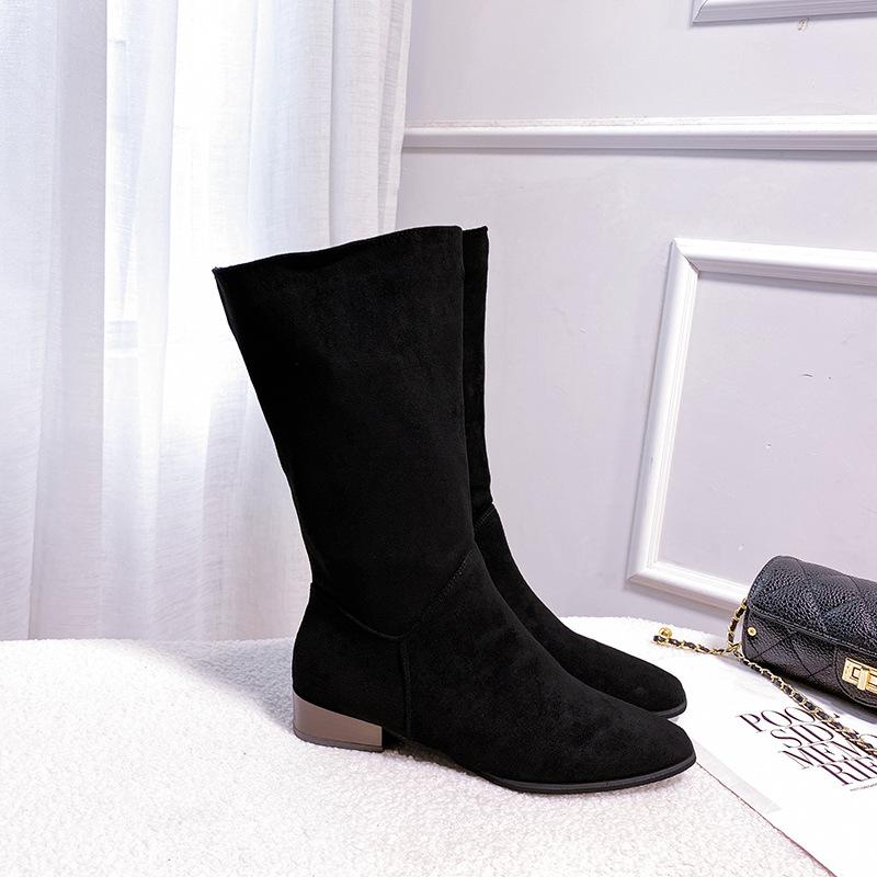 

Pile boots women s 2025 autumn new pointed low heel medium tube retro knight boots suede sleeve long tube boots tide 40