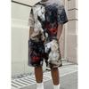 Men's Eye-Catching Summer Set: Printed Tee with Horse Motif & Matching Shorts. Trendy Loose Fit for Plus Size Men - Holiday Wear