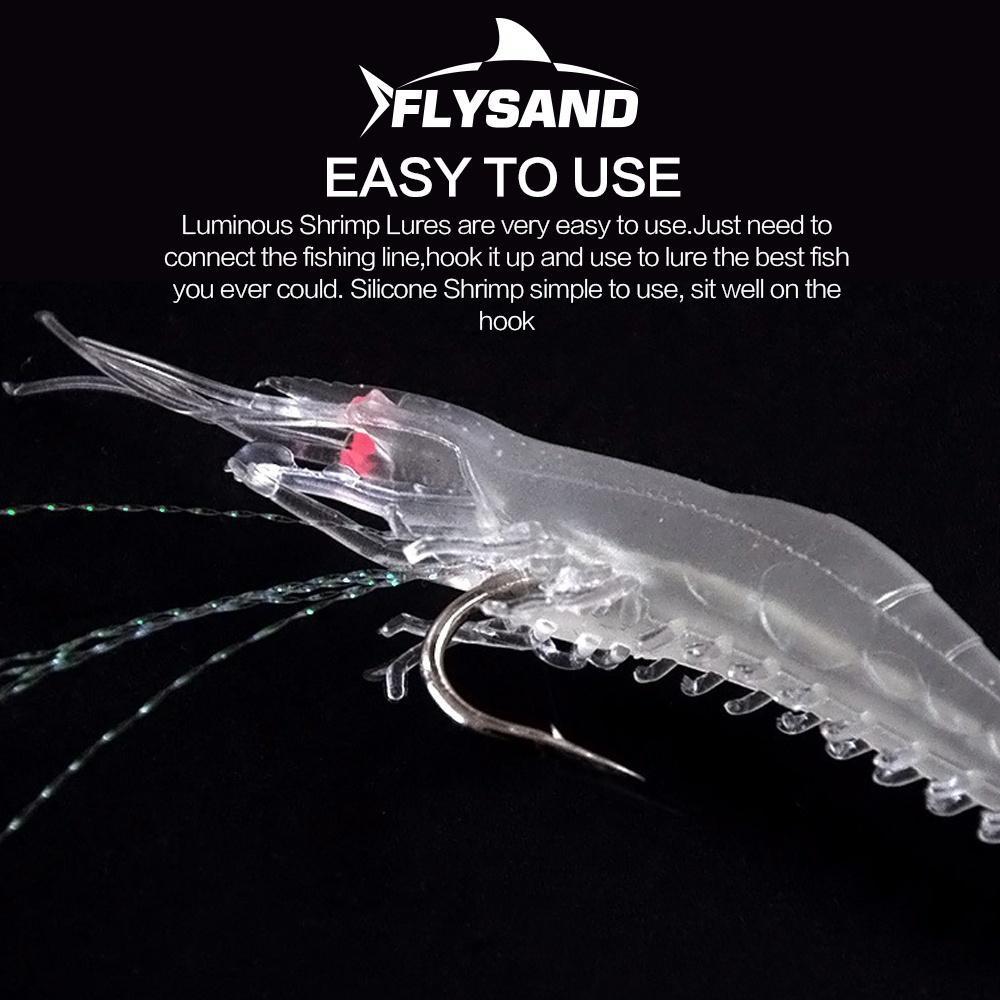 Shrimp Lure with Hooks Luminous Soft Fishing Lures Silicone Bait Tackle FlySand Fishing Tool