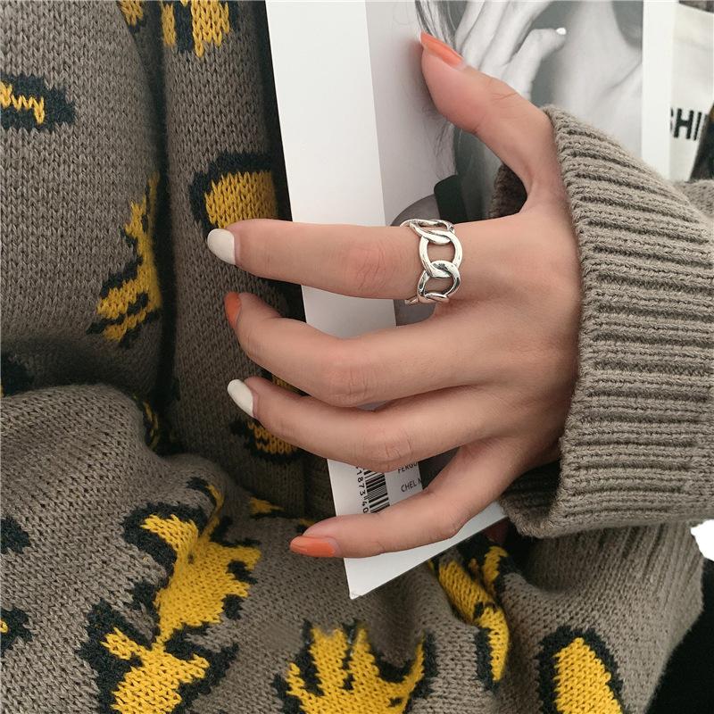 VENTFILLE 925 Sterling Silver Wide Chain Hollow Cool Open Ring Fashion Punk Geometric Trendy Party Jewelry Gifts Dropshipping