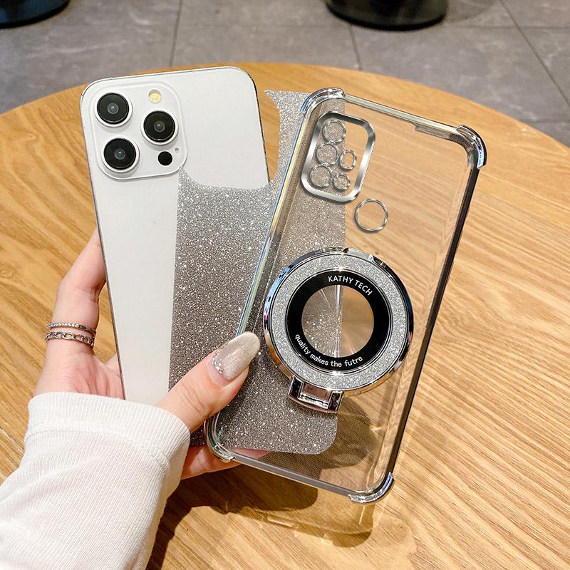 G10 G20 G30 Glitter Phone Case For Motorola Moto G10 G20 G30 G84 G54 G82 5G G52 G71S Soft Plating Shockproof Holder Ring Cover