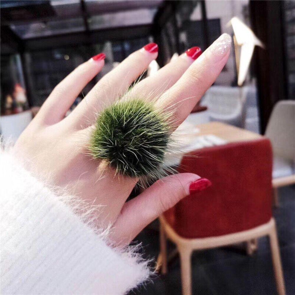 Opening Adjustable Pompom Fur Ball Ring Alloy Ring Cute Fur Ball Mink Hair Finger Ring  Women