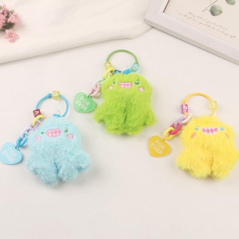 Cute Monsters Plush Keychain Uniqu Stuffed Doll Keyring for Kid Adult Keyring Decoration Green Monsters Pendant Keychain
