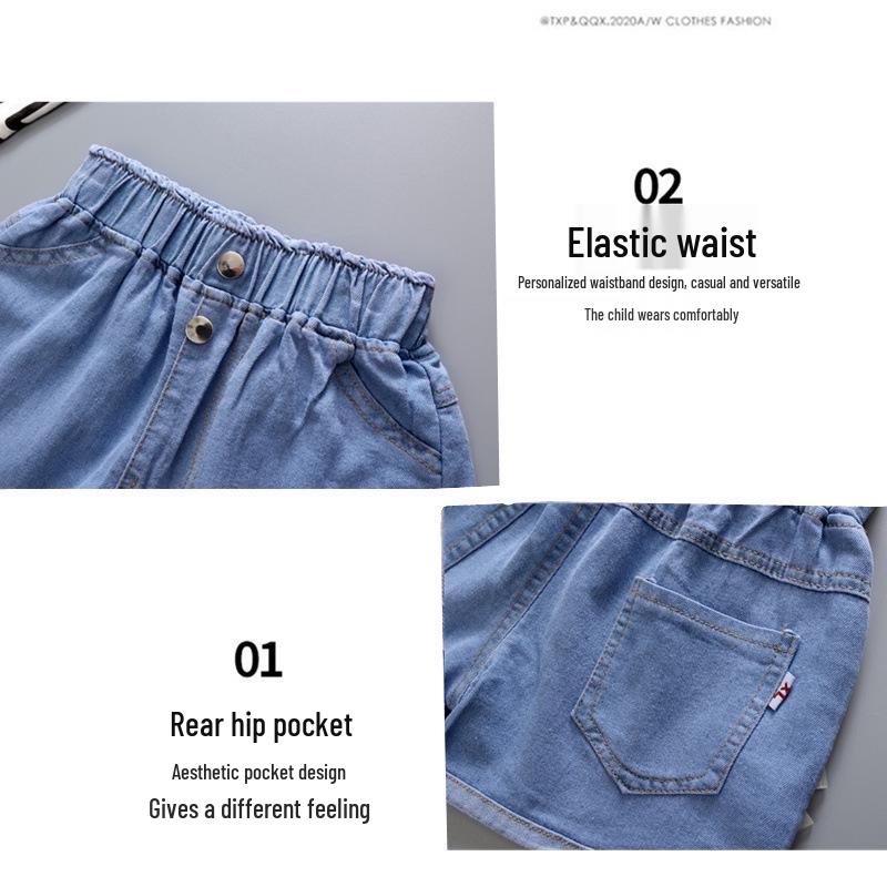 Disponibile: Pantaloncini di jeans da bambina 2025 - Nuovo stile per bambini e ragazzi, Capospalla sottile per bambine