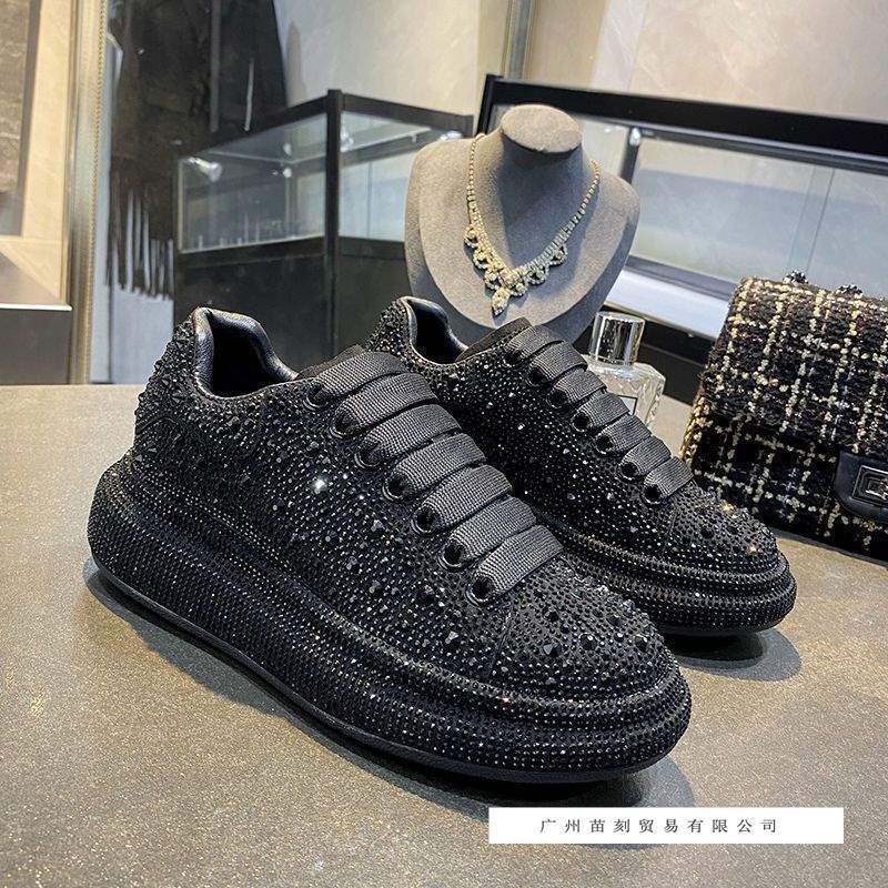 100 man diamond white shoes women's thick-soled rhinestone leather sports leisure belt diamond single shoes