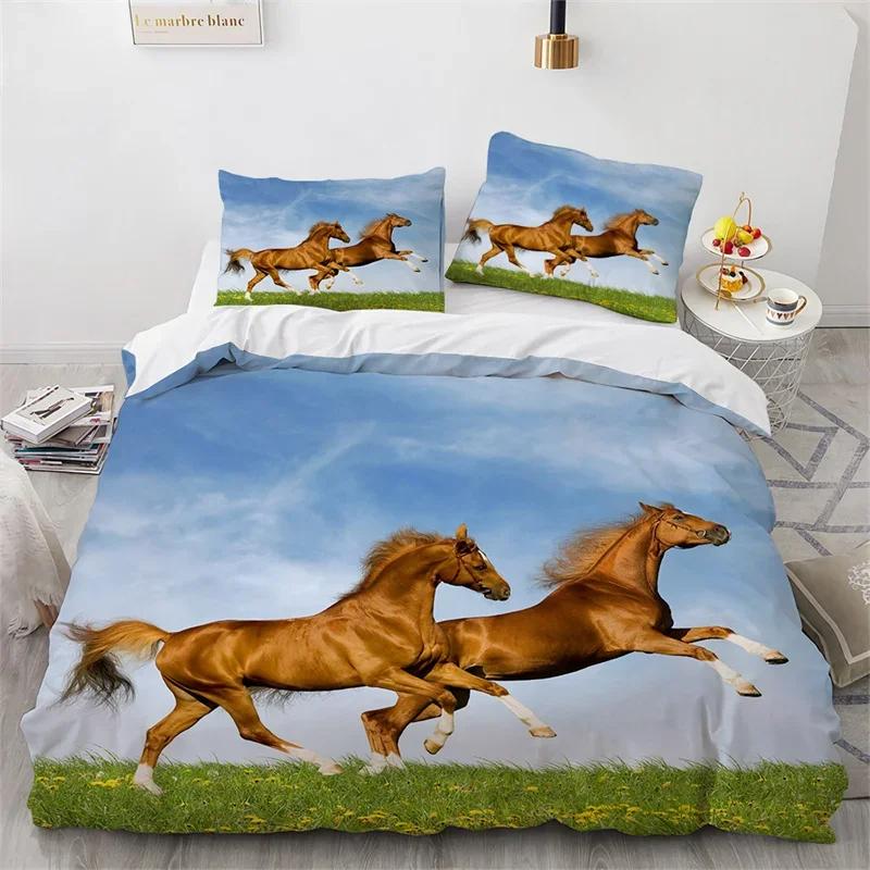 Farmhouse Horse Duvet Cover Queen Microfiber Wild Animal Bedding Set Western Cowboys Quilt Cover For Boys Teens Adults Bedroom