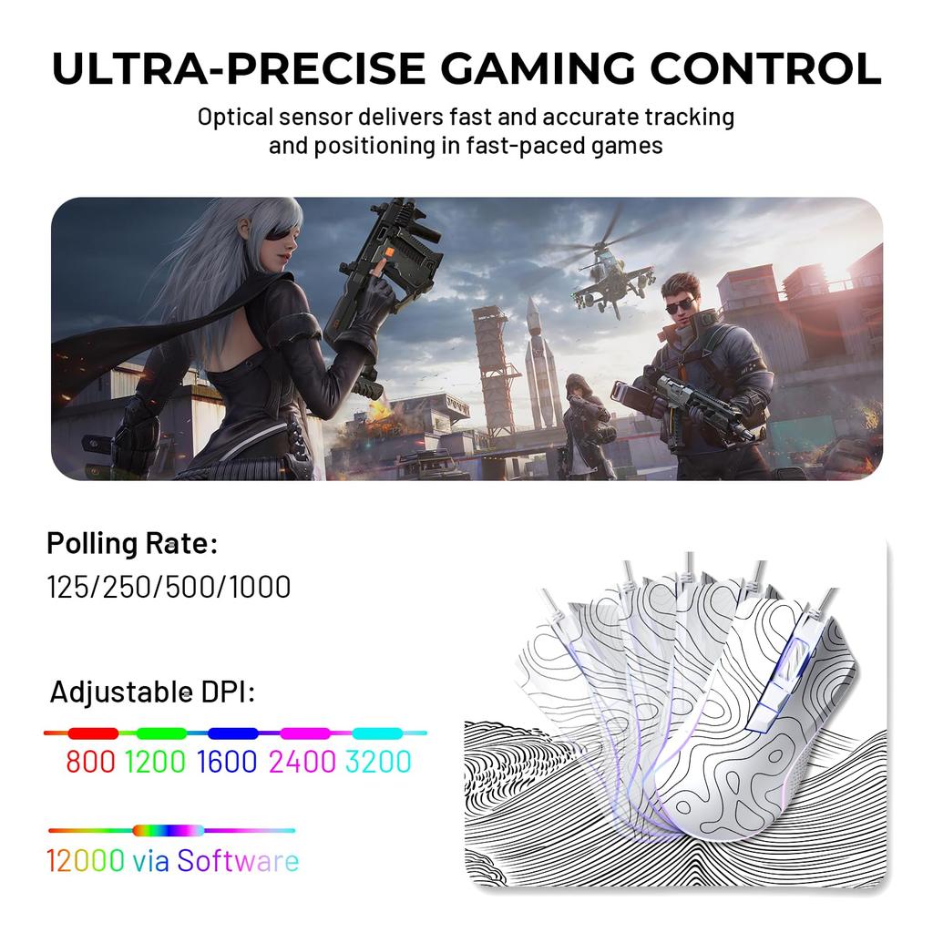 XVX G705 Wired Gaming 12000 DPI RGB Gaming Mouse with 12 Backlight Modes 7 Macro PC Gaming Mouse with DIY Key Binding for Mouse Computer Mouse for and