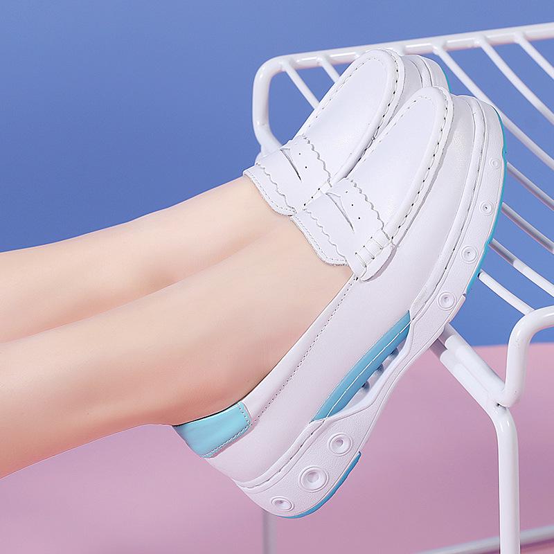 

Women s Breathable Genuine Leather Nurse Shoes - Soft Sole, Odor-Free, Non-Slip, Comfortable Flats in White. Size 39 синий/белый