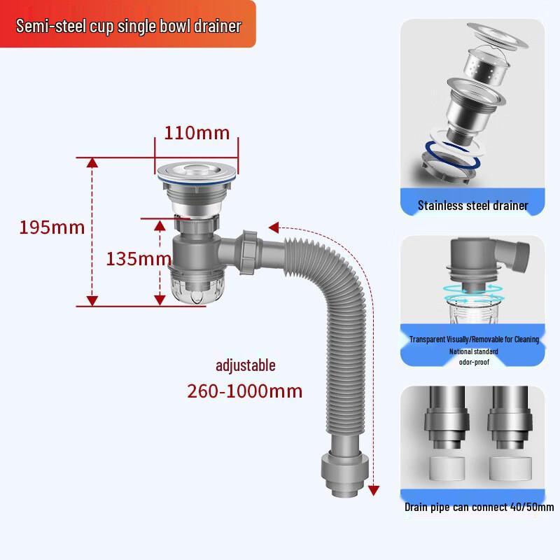 Xuanyong Laundry Cabinet Single Sink Drain Pipe