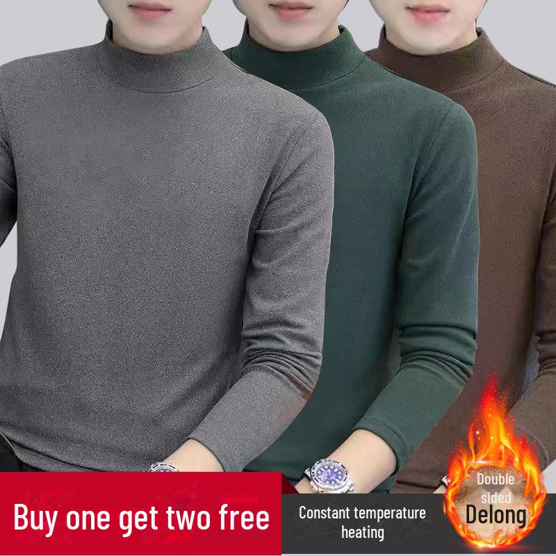 Hong Kong Style Men's Winter Long-Sleeve T-Shirt with Trendy Half-High Collar