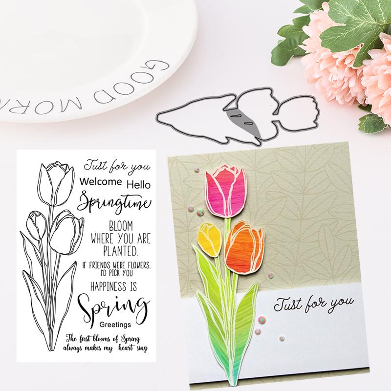 Liljeblomma Metallskärningsformar och Clear Stamp Set Scrapbooking Fotoalbum Dekorativ Prägling