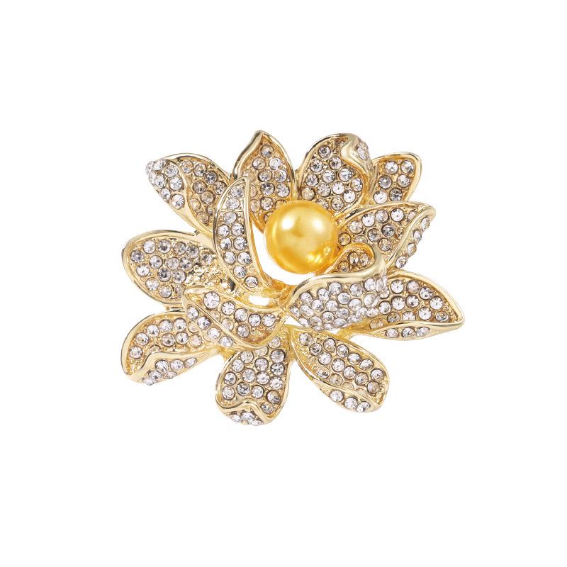 Elegant Pearl and Rhinestone Peony Brooch - Chic Fashionable Lapel Pin Accessory
