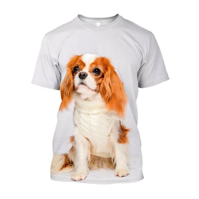 3D Puppy Dog Printed T-shirty Men Oversized Baggy Cavalier King Charles Spaniel Graphic T Shirts Streetwear Cute Clothes