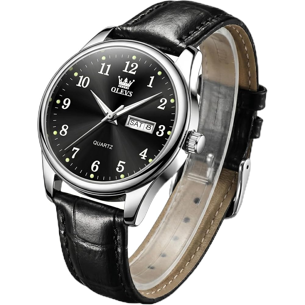 OLEVS Women s Analog Quartz Watch 30M Water Resistant Arabic Dial Black Leather Strap Lightweight