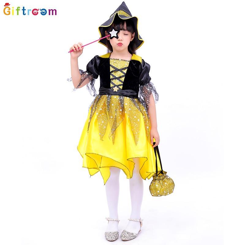 Halloween Clothes Children Witch Irregular Skirt Dress Witch Show Costume