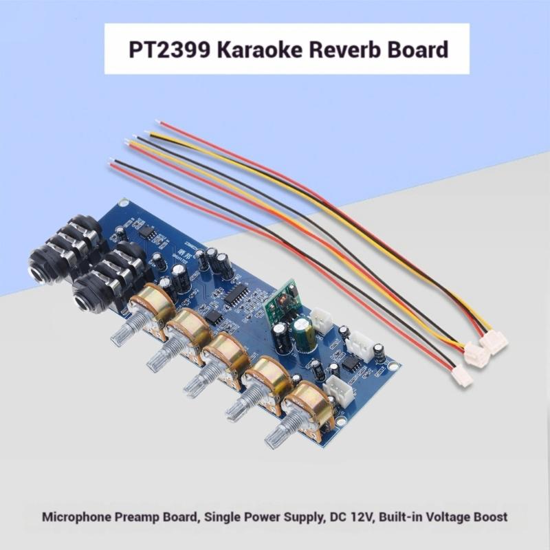 Placa de Reverb Digital Portátil com Chip PT2399 Pré-amplificador de Microfone Duplo para Karaokê e Apresentações ao Vivo