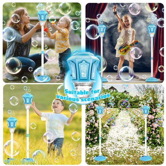 Bubble Machine with Music Light Adjustable Height 3-in-1 Outdoor Party Blower for Weddings Birthdays Camping Rechargeable Fun Toy for Kids