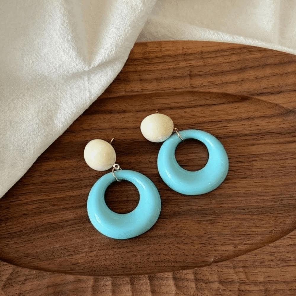 Colorful Round Drop Earrings Cute Contrast Color Eardrop Summer Season