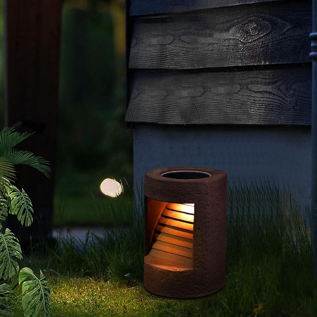 Stays On Until the Next Morning GWSOLAR [Outdoor] Solar Garden Light, Cylindrical, PorcelainCeramic [10-Year Warranty, Warm White, 30 Lumens] Smart