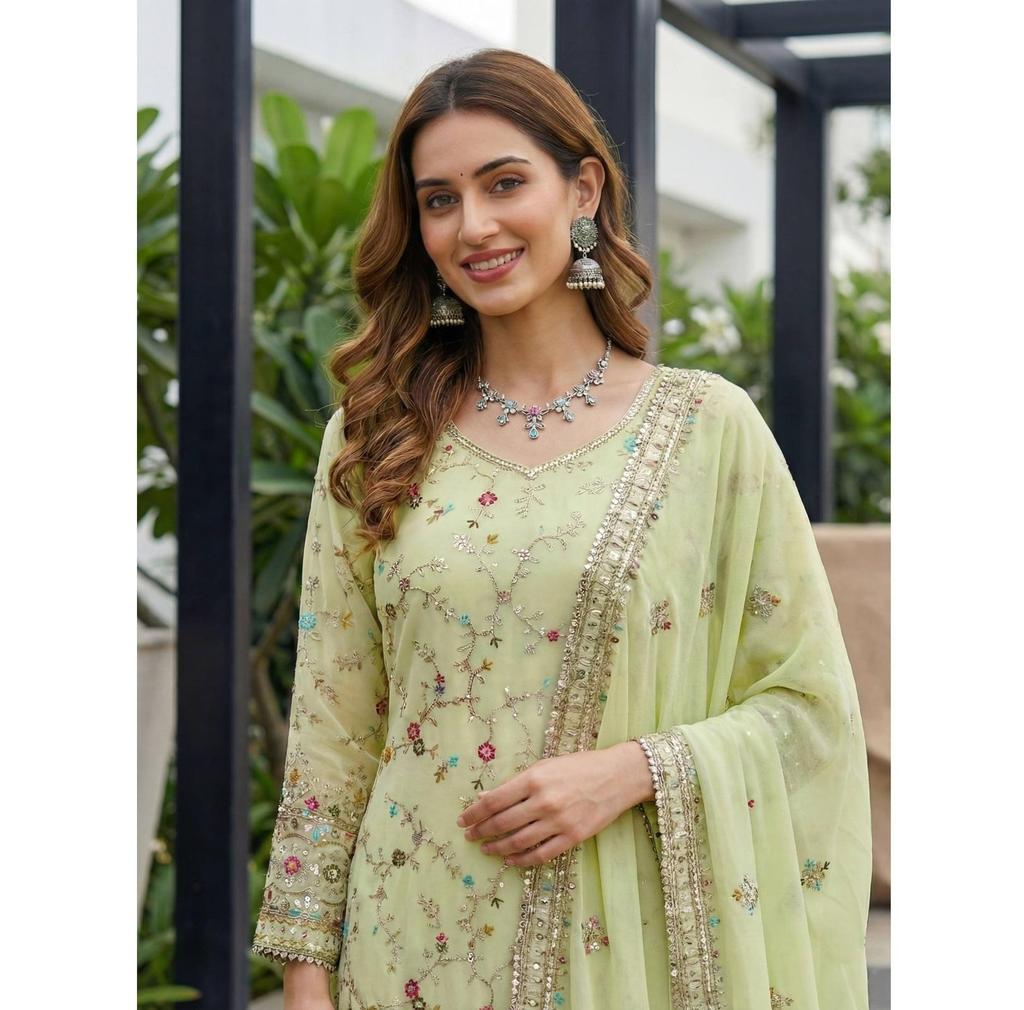 Damen Designer Faux Georgette Sharara Salwar Anzug Indisch Bollywood Partywear Salwar Kameez