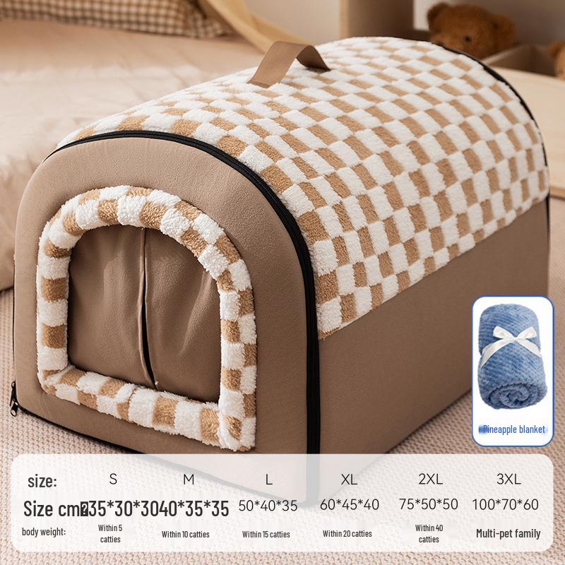 Arc-Shaped Thickened Pet Nest for Autumn and Winter - Large Space Cat and Dog Bed, Removable