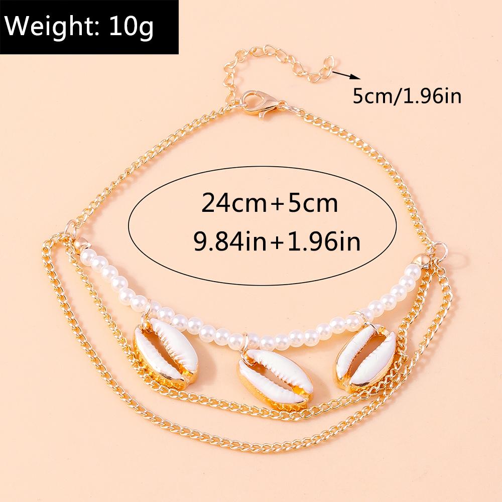 Boho Summer Beach Shell Anklet Multi-layer Pearl Anklets Bracelet Chain Women Girls Party Holiday Jewelry Gift