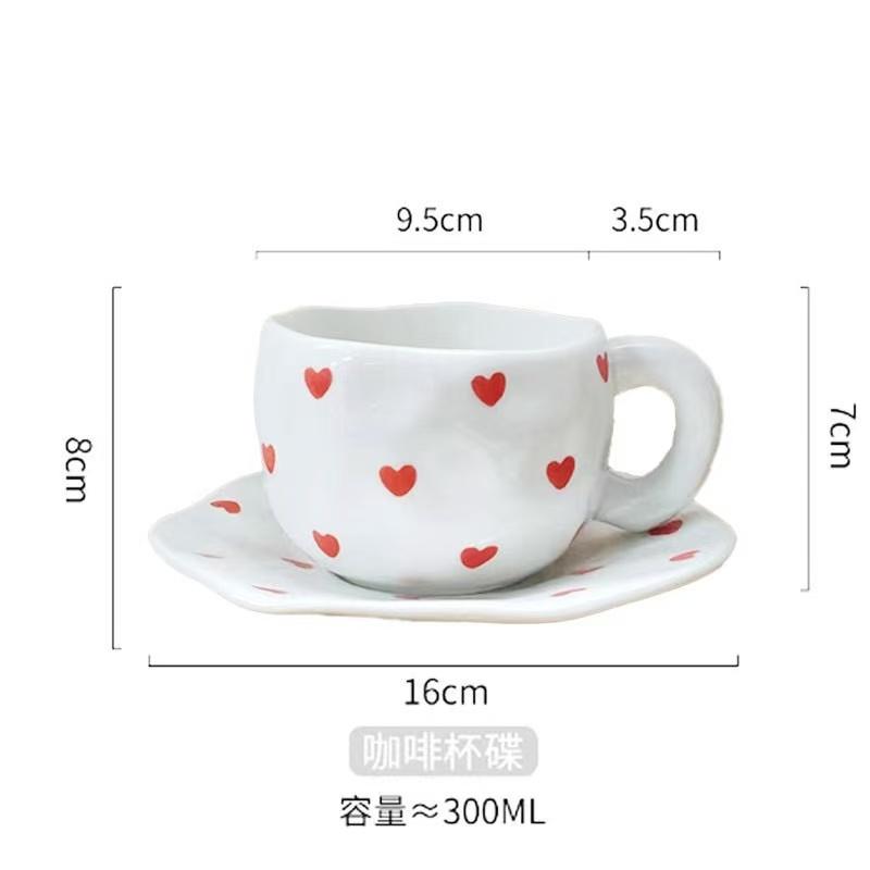300ML Korean Style Hand Pinched Irregular Ceramic mug Hand-painted Flower Heart Coffee Cup Breakfast Milk Afternoon tea cup Gift