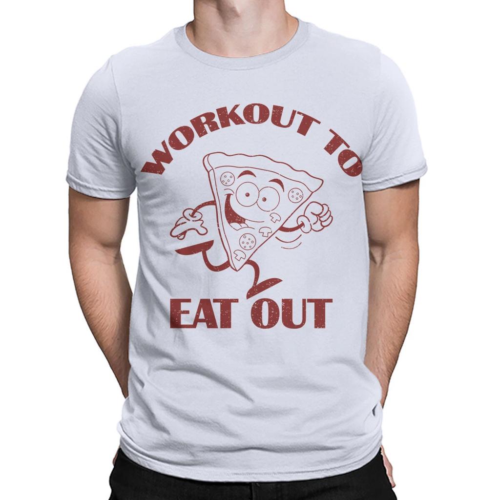 Humorous Pizza Slice Workout Mens T-Shirt For Food Lovers Casual Cotton Tee#T490