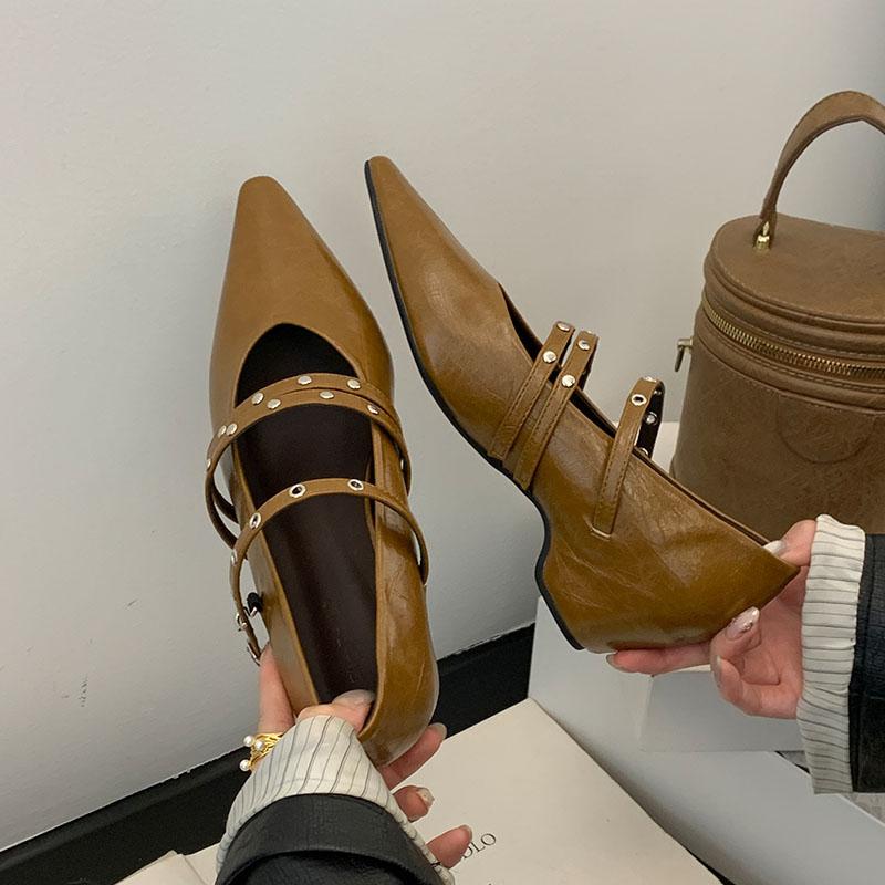 Fashion Fashion Buckle Strap Footwear Low Heel Ladies Mary Janes Shoes Shallow Female Pointed Toe Women Pumps Heeled Shoes