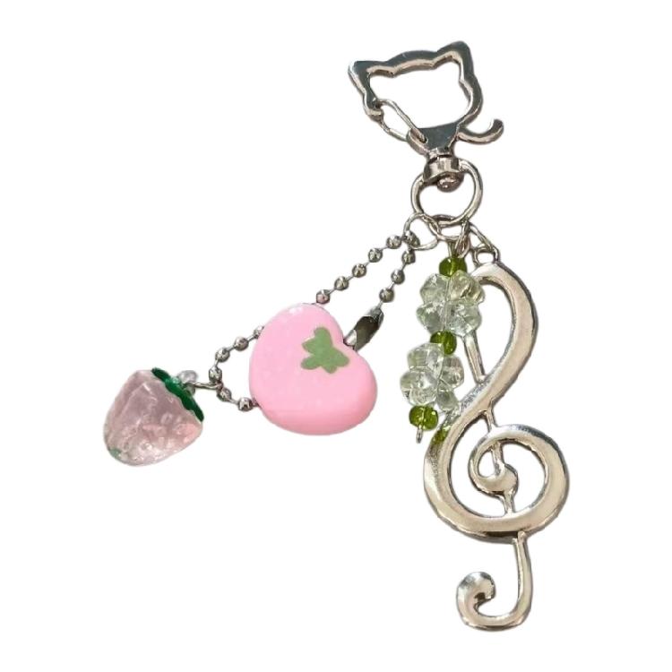 Elegant Strawberry Music Symbol Keyring Craft From Alloy Materials