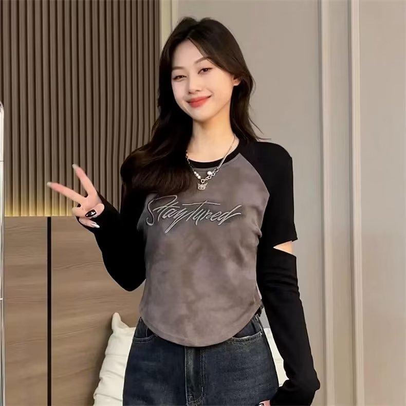 

Женский укороченный топ в стиле ретро Y2K, футболки с круглым вырезом и буквенным принтом Gyaru, тонкие повседневные футболки, уличная одежда XL