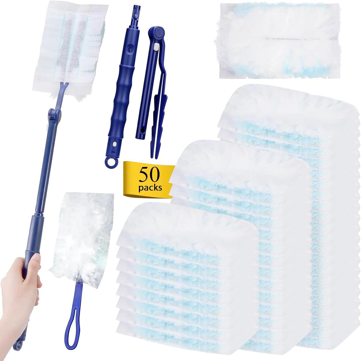 52 Pieces Refills Compatible with Swiffer Duster, Dust Catchers Compatible with Swiffer Duster with 1 Handle, 1 Telescopic Handles 50-Pack