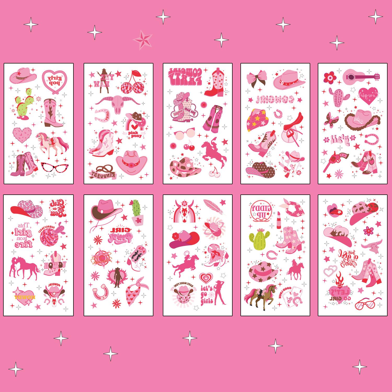 

tattoo sticker cartoon 10sheets party Pink factory stickers cowboy Water transfer printing in stock female denim cute High Quality Style 1 красный
