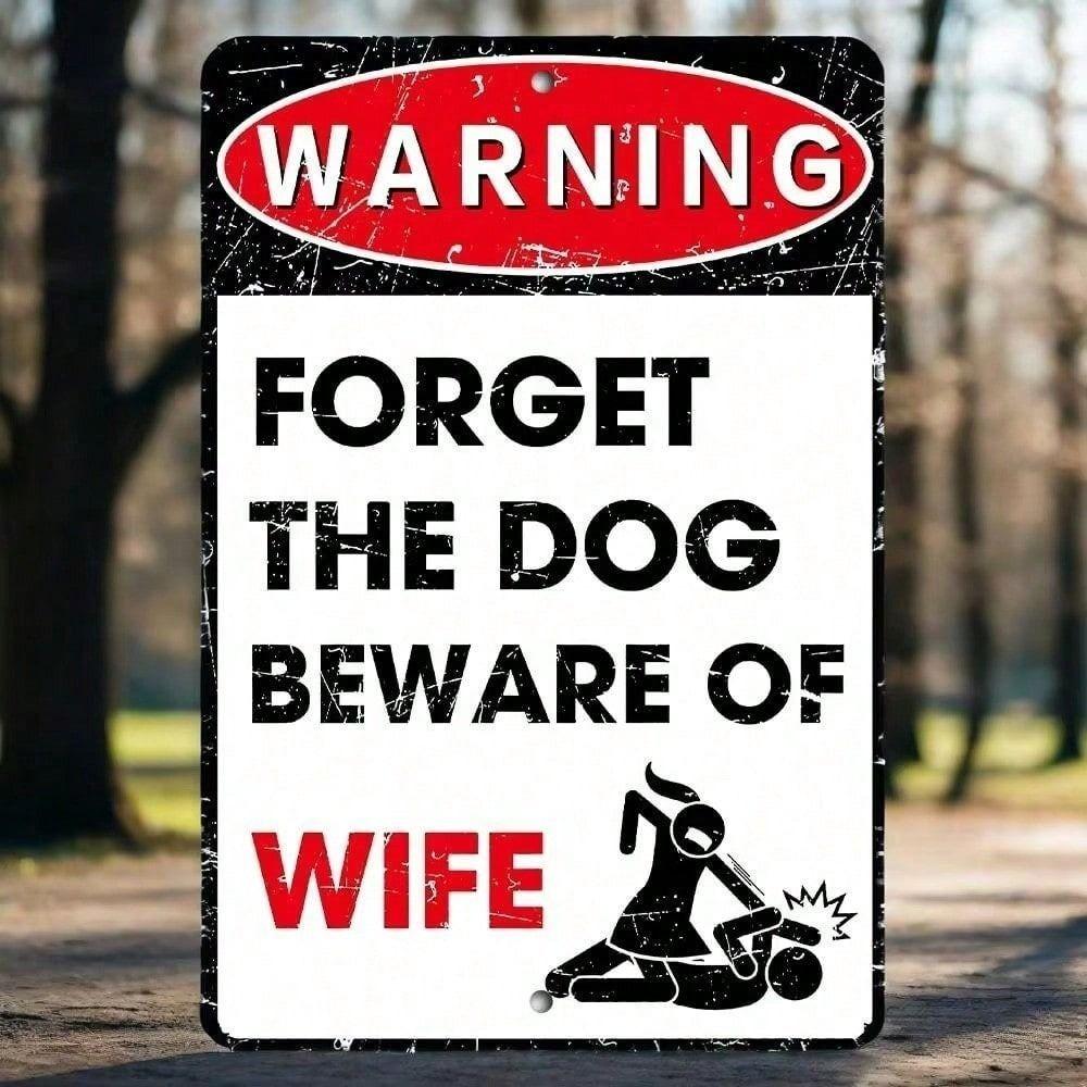 Metal Wall Art Sign Beware Of Wife Dog Gift For Kitchen Funny Home Decor