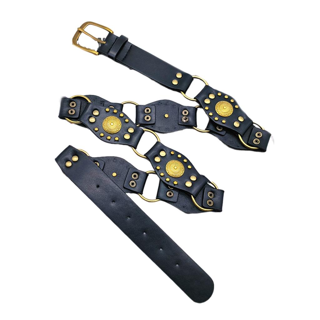 Women PU Stitching Waist Belt Ethnic Style Waist Belt Metal Women Dress Shirt Waist Belt with Carved Flower Buckle