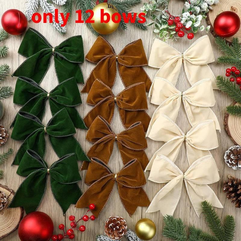 

Tree Christmas Plush Bow Decor With Solid Color Design For Holiday Pack Of 12