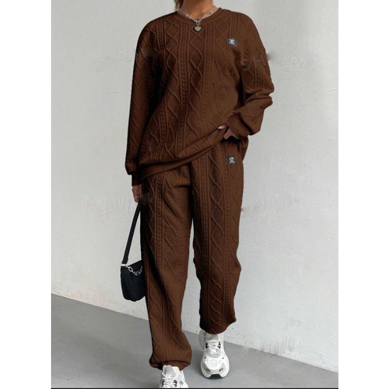 YYFS Damenmode Casual Frühling Herbst Einfarbig Druck Langarm O-Ausschnitt Hosen Hosen Anzüge