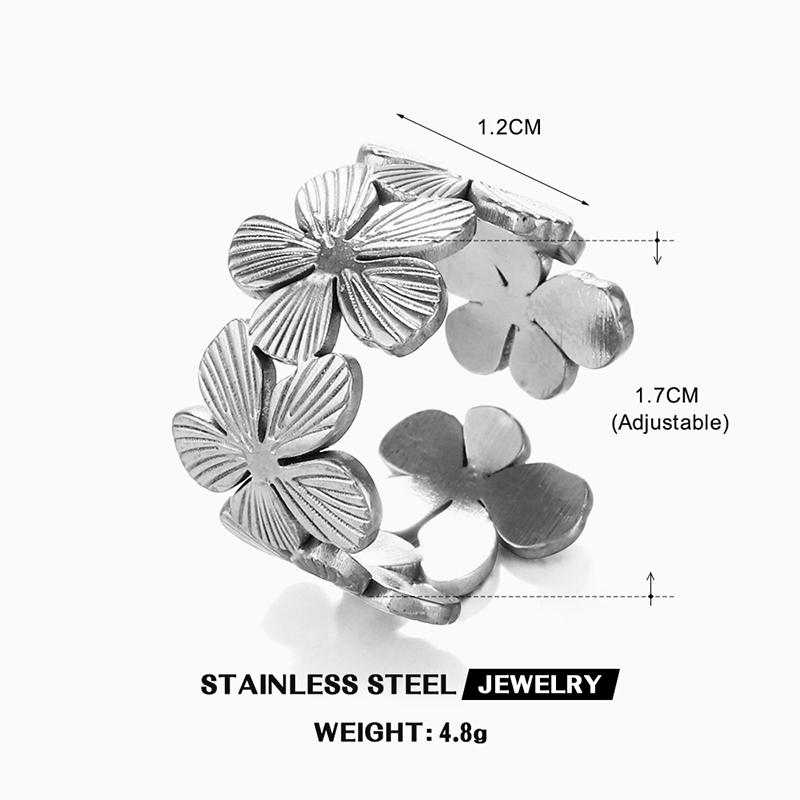 

Stainless Steel Flower Texture Petals Rings for Women Chunky Open Knuckle Ring Exquisite Elegant Waterproof Jewelry New