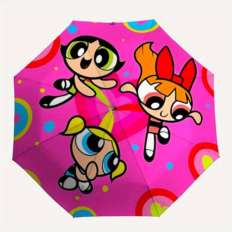 

1pc Powerpuff Girls Self-Folding Umbrella, 8-Bone Compact Travel Umbrella, Durable Plastic And Iron Frame093