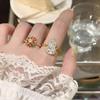 Flowing Light 18k Gold Plated Zircon Flower Open Ring - Elegant Women's Jewelry