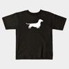 Boys Girls Soft Cotton Graphic Tees White Dachshund Silhouette | Wiener Dog Breathable Daily School Wear Kids T-Shirts