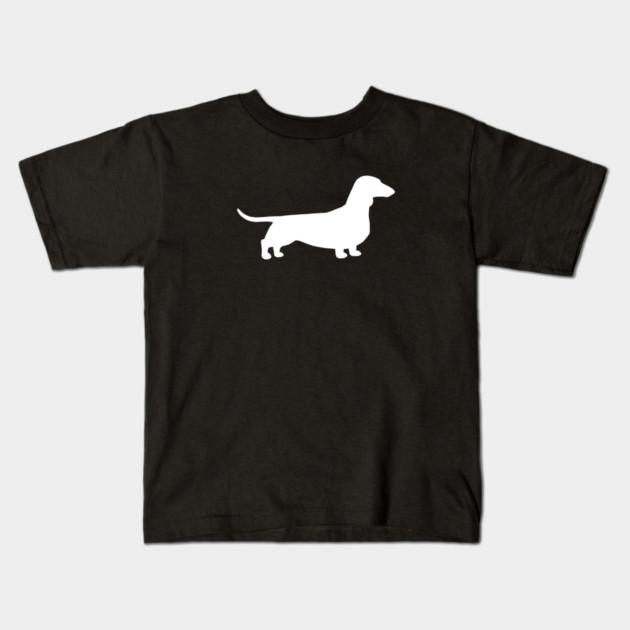Boys Girls Soft Cotton Graphic Tees White Dachshund Silhouette | Wiener Dog Breathable Daily School Wear Kids T-Shirts