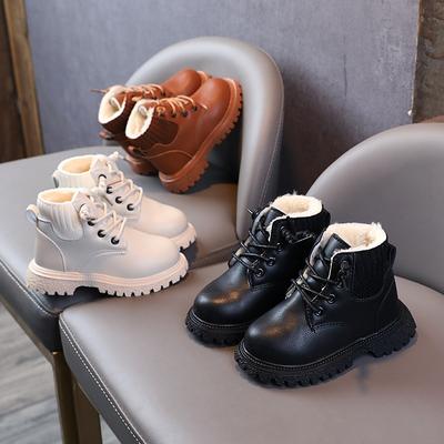 Children's Martin Boots Plus Cotton Thickened Small and Medium Children's Leather Waterproof Lightweight Boy's Cotton Shoes Plus Cashmere