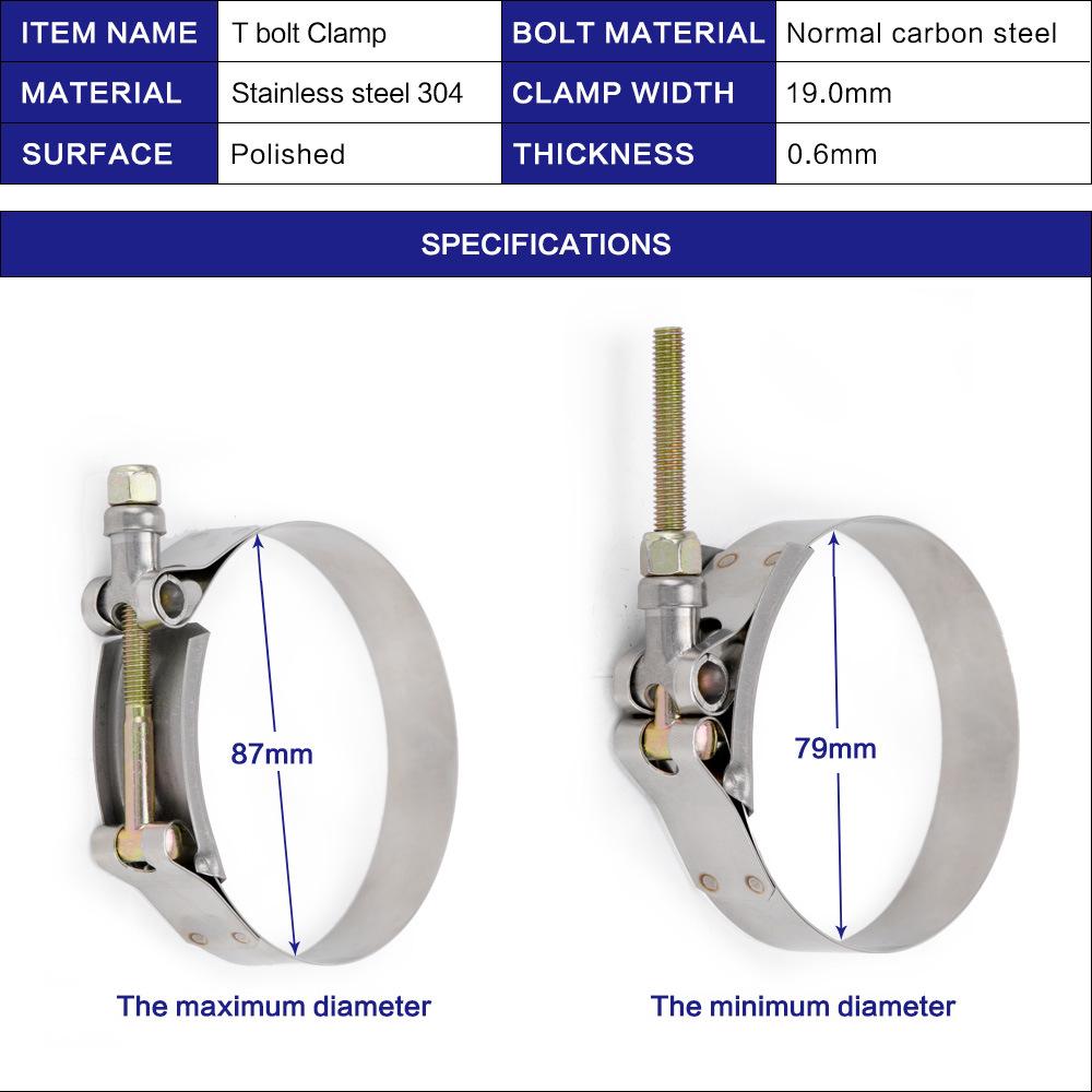 Stainless Steel 304T Exhaust Pipe Clamp, 3" (79-87) for Silicone Turbo Hose, 2-Pack