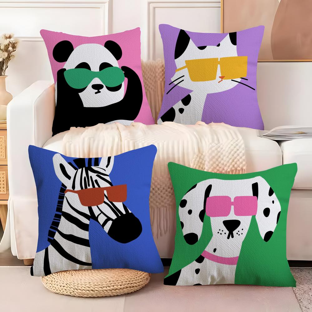 Cartoon Animal Cute Cushion Cover Natural Linen Organic Fabric DoubleSided Printing Sofa Home Decor Breathable Bed Pillow