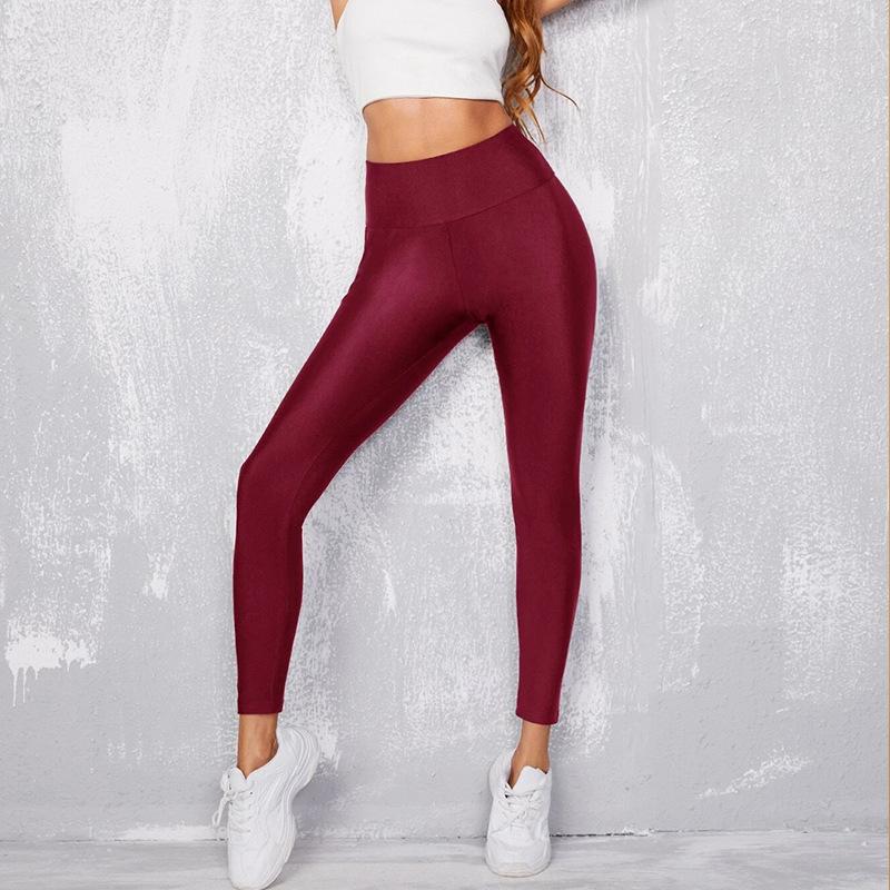 European-style Glossy Leggings High-waisted Solid Color Nine-point Pants Fashion High-stretch Waist Tight Leg Pants