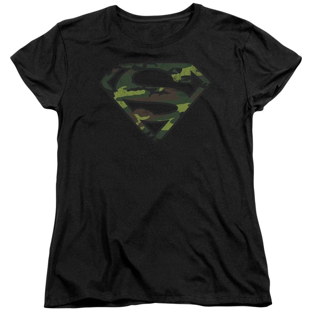 Superman  Distressed Camo Shield  Women s T-Shirt S