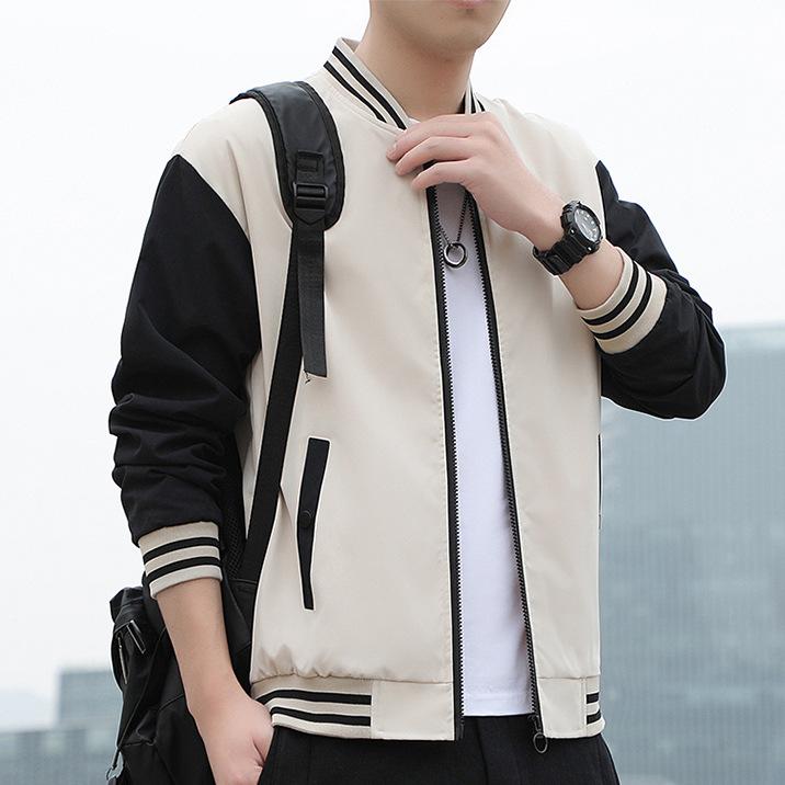 Men Baseball Jacket Spring Autumn Jacket Men's Striped Color Blocking Baseball Coat Jacket