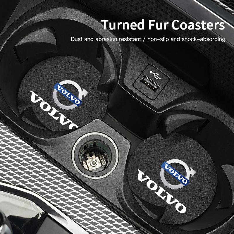 2Pcs Suede Leather Coaster Car Water Cup Anti-slip Pad Mat Auto Interior For Volvo XC60 XC90 V40 V60 S60 V50 V90 S80 C40 V70 C30